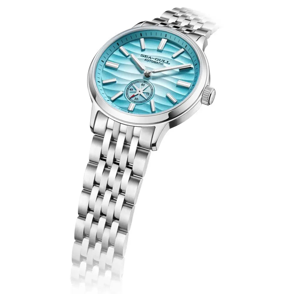 Sea-Gull Natural Series 39.5mm men's automatic stainless steel watch with turquoise dial and steel bracelet