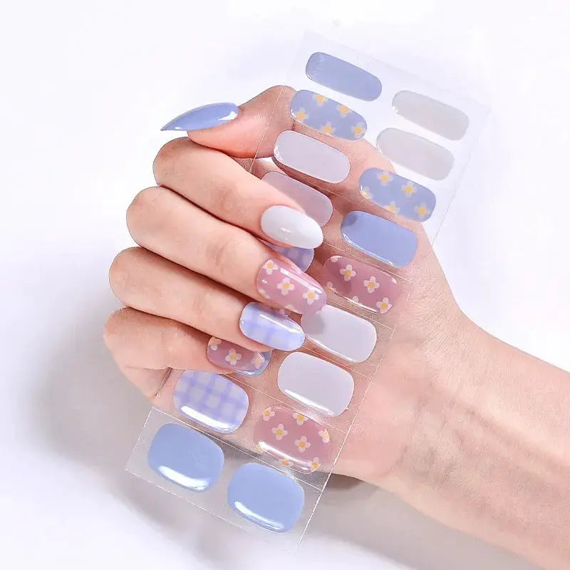 NailLux Semi Cured Nail Wraps For 16 To 20 Tips Easy Full Cover Adhesive Press On Nails Gel Finish UV LED Compatible
