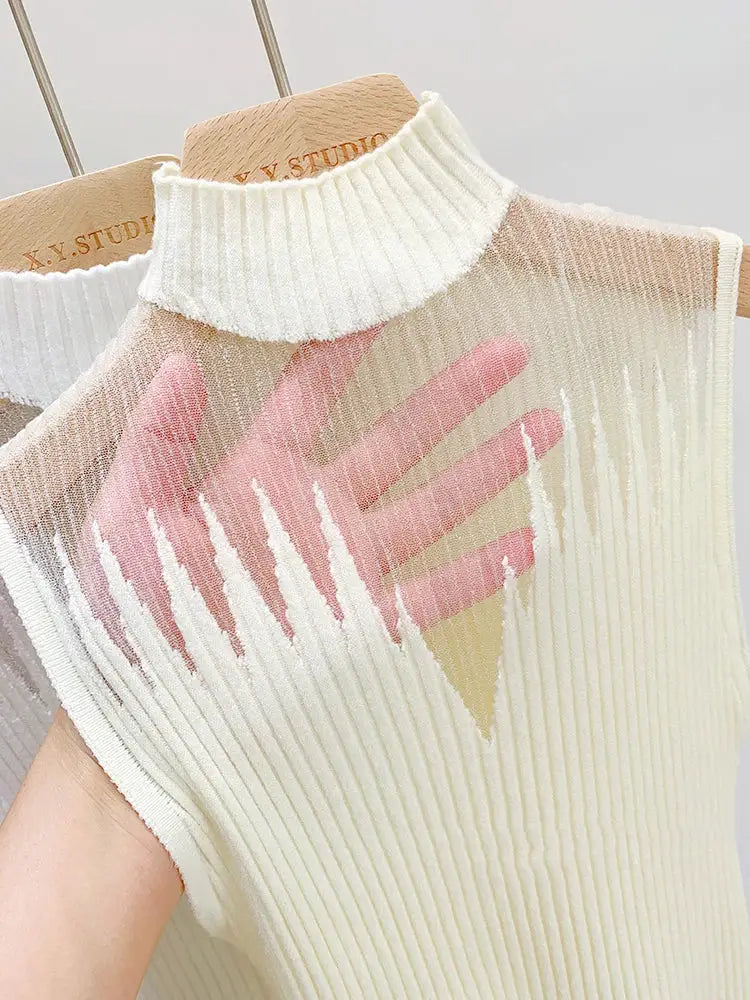 Mesh Knitted Y2K Tank Top For Women Half Neck Sleeveless Vest With Cutout Detail Streetwear Chic