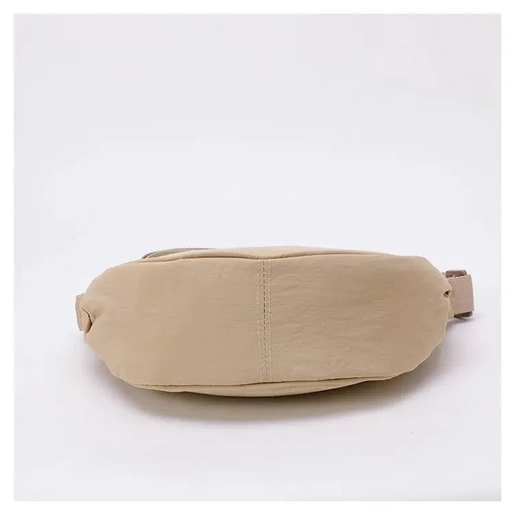 Nylon fabric zipper crossbody bag, beige crescent dumpling style, Simples Market, large capacity