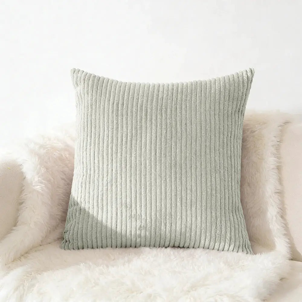 Corduroy pillow cover by Simples Market in soft sage gray.