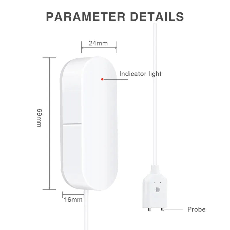 Water leak sensor with probe, white plastic, Simples Market