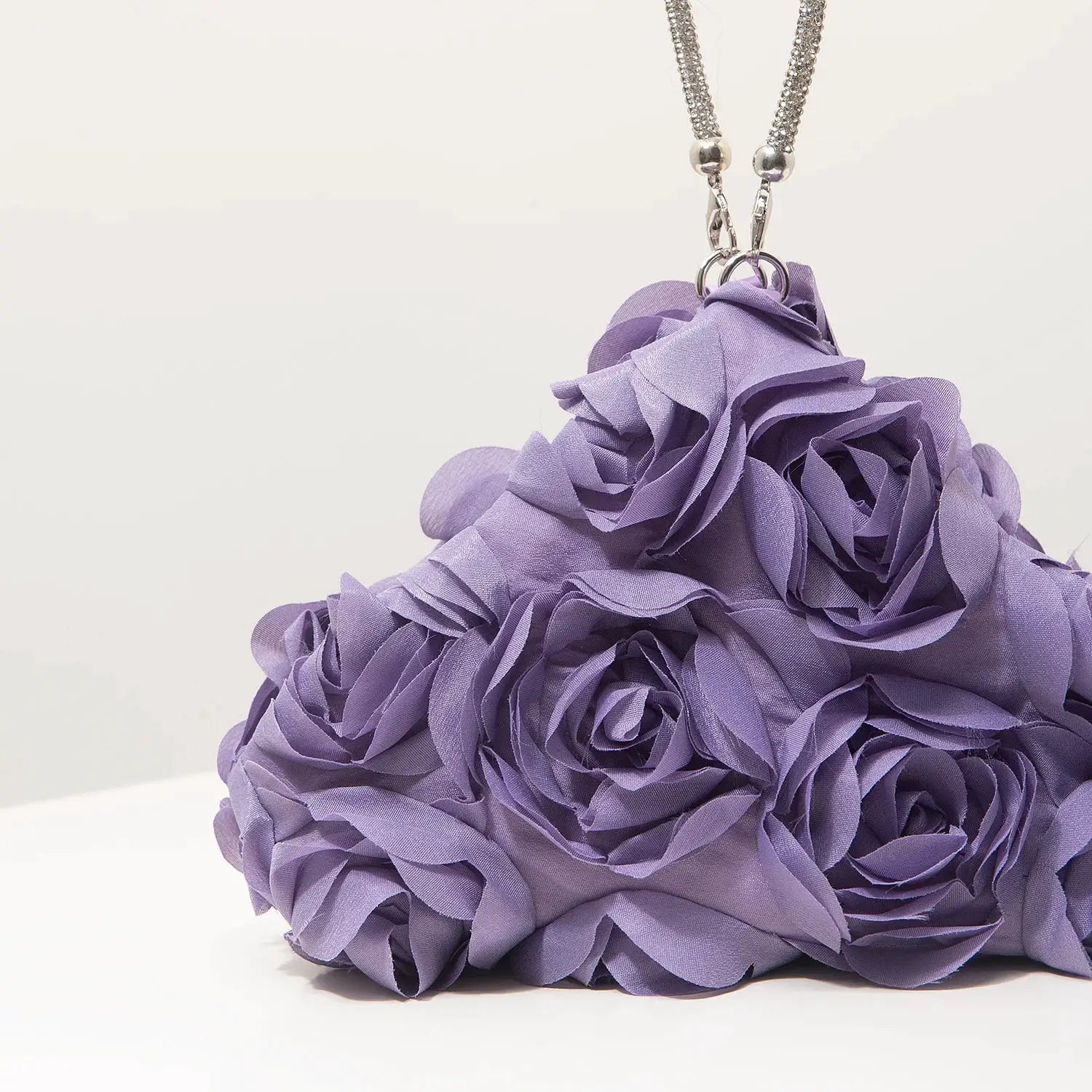 Mini floral purse necklace lavender purple with silver chain