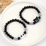 Luminous Cat Head Bead Strand Bracelet for Couples Black White Cat Design Matching Friendship Jewelry for Men and Women