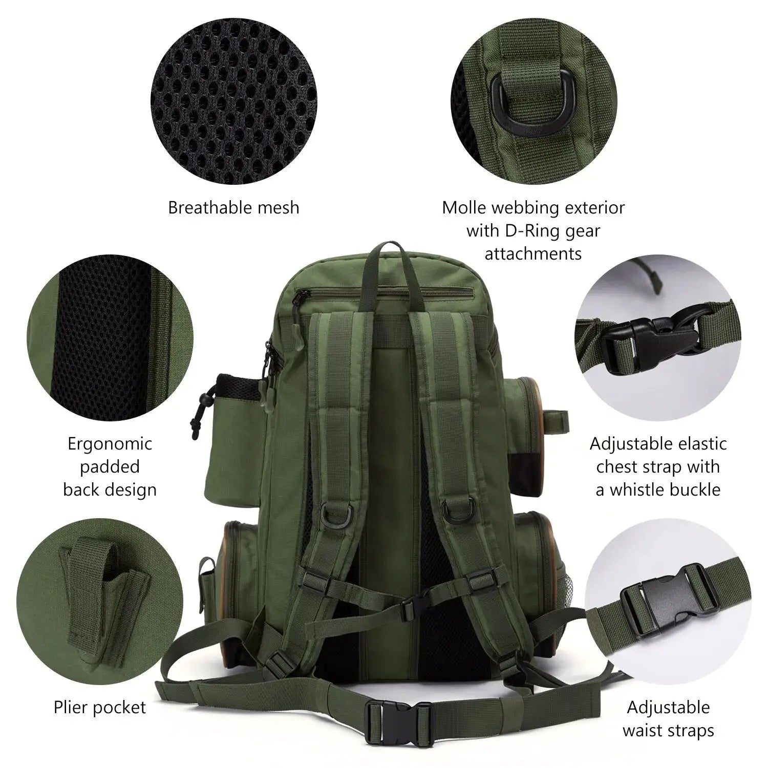 Bassdash Fishing Tackle Backpack Lightweight Tactical Bag With Smart Compartments And Ergonomic Support