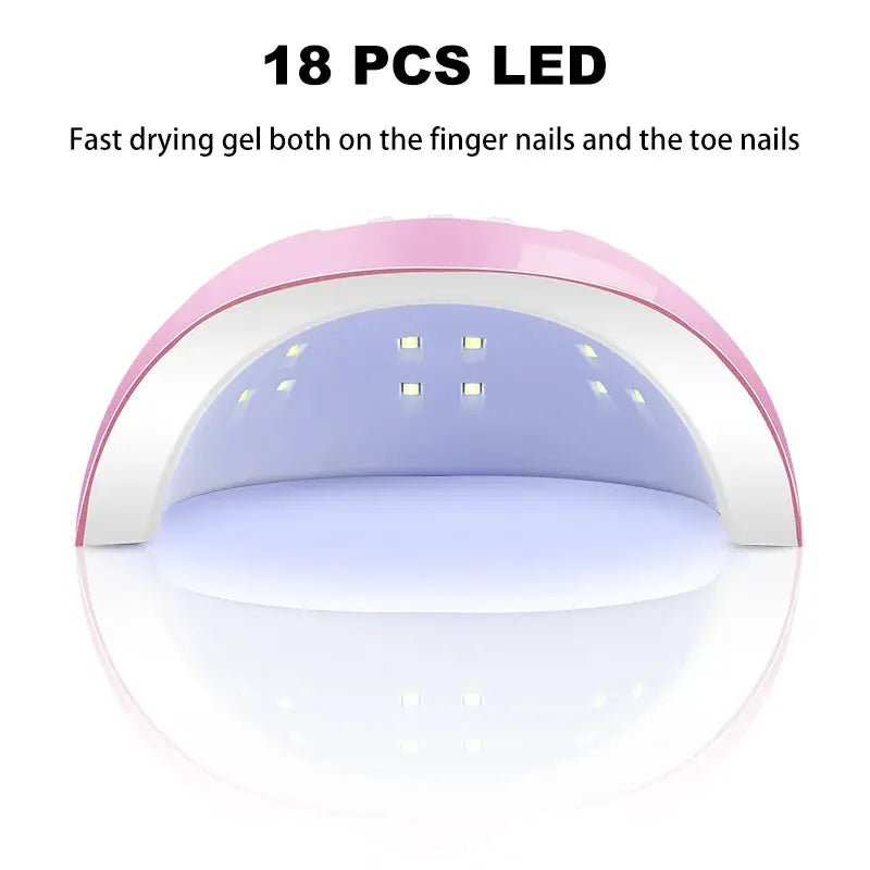 Pink curved LED nail lamp with 18 LEDs for gel curing