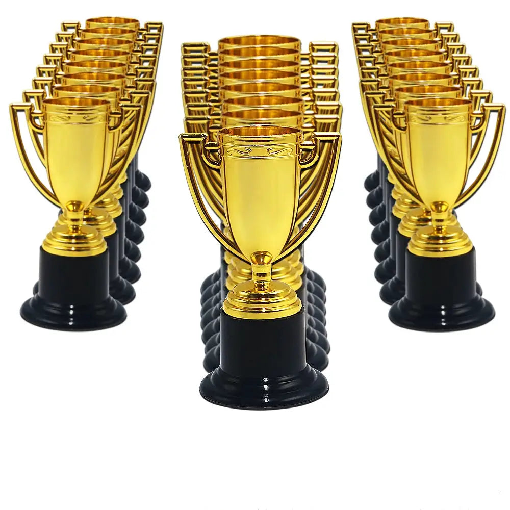 12-pack gold plastic trophies for kids' birthday party favors
