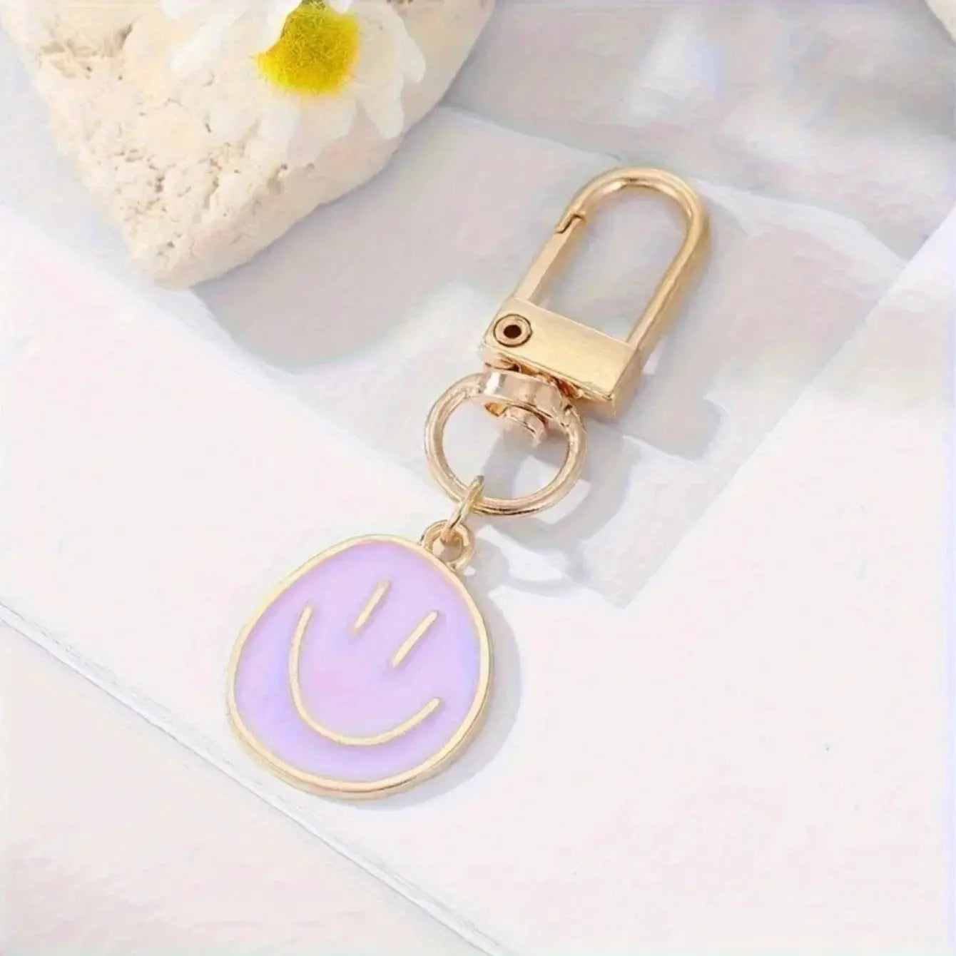 Smile Face Keychain Enamel Metal Key Ring Bag Accessory For Women And Ladies Multi Color Cute Pendant