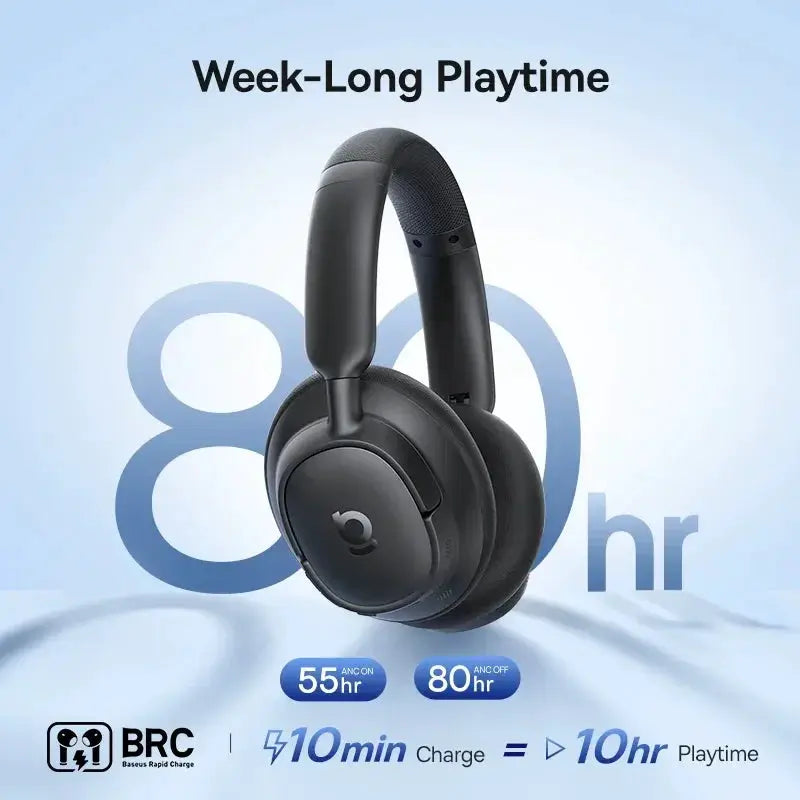 Baseus EH10 NC ANC wireless headphones, black over-ear with 80h playtime, LDAC/Bluetooth 6.0