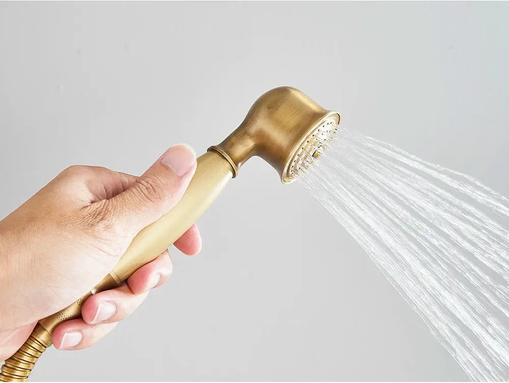 Antique brass handheld shower head with ceramic head and 150cm hose