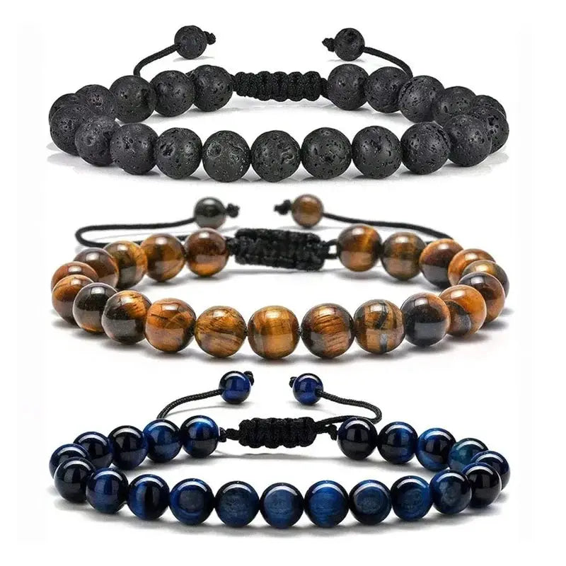 8mm Natural Tiger Eye And Lava Rock Beaded Bracelet For Men Handmade Protection Gift
