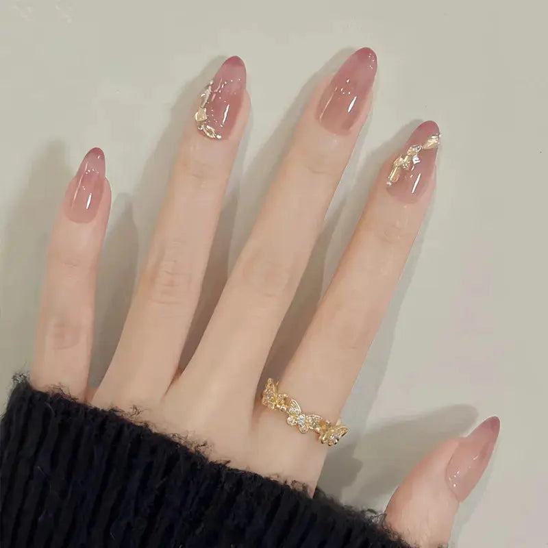 AuraNails 24Pcs Short Oval Blush Pink Press On Nails Full Coverage Acrylic Tips With Glue Included
