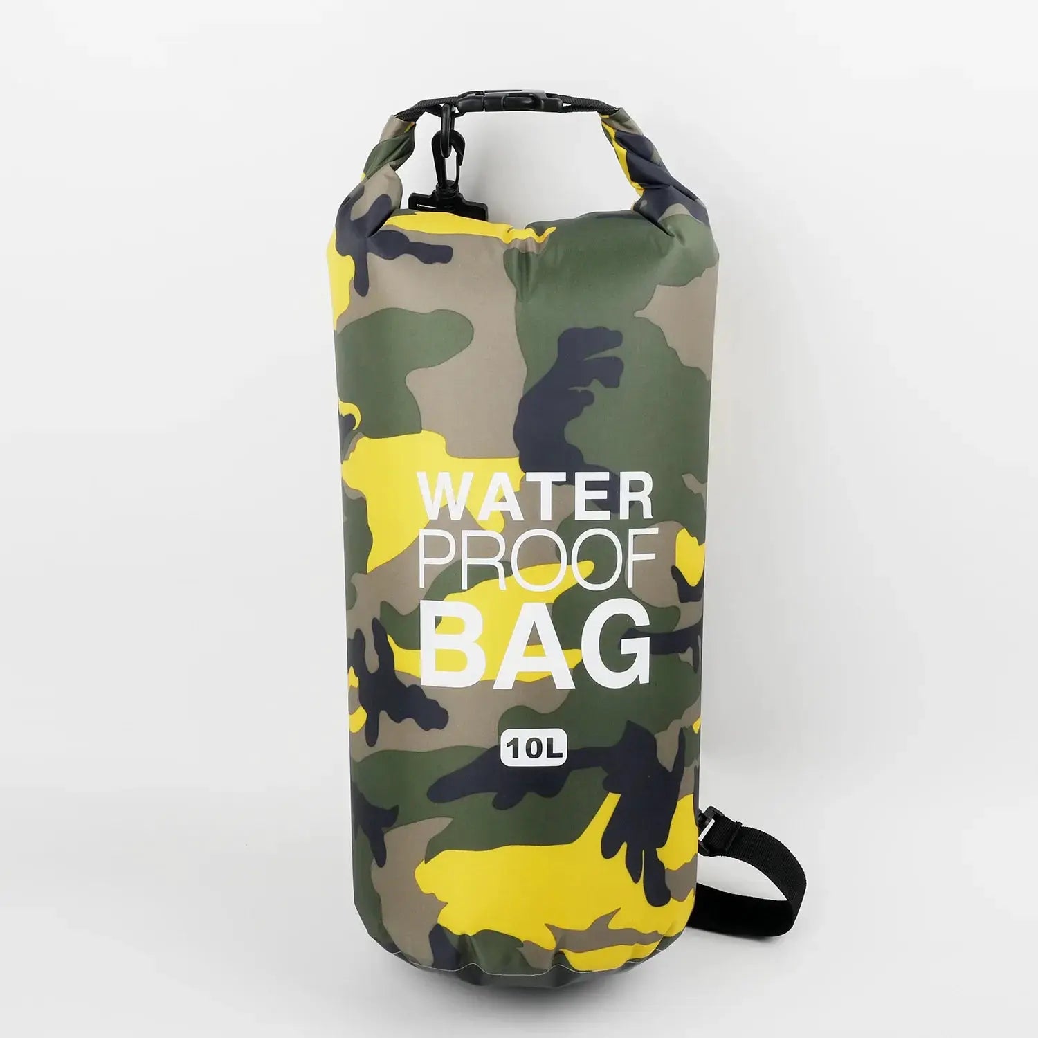 Camouflage waterproof dry bag 10L with roll-top closure and carry handle for outdoor water sports