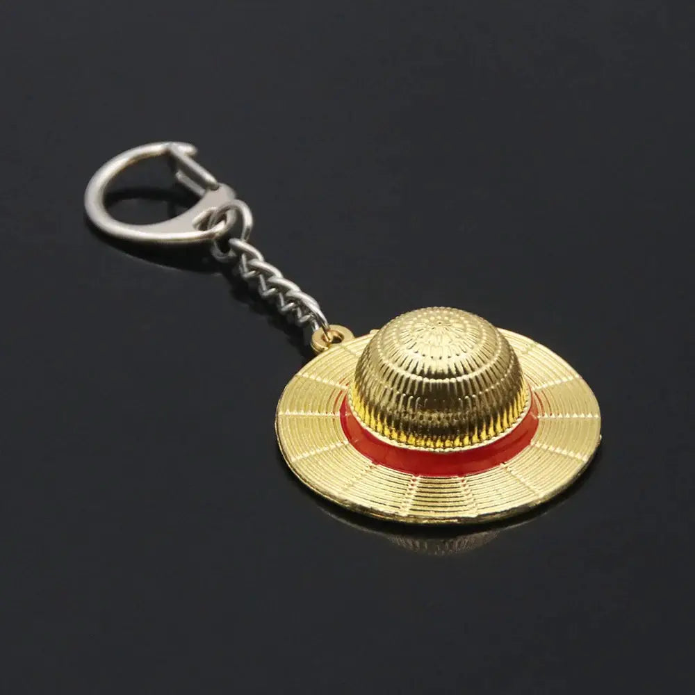 Classic Anime Straw Hat Pendant Keychain Zinc Alloy Gold Color Jewelry Key Ring for Fans Cosplay