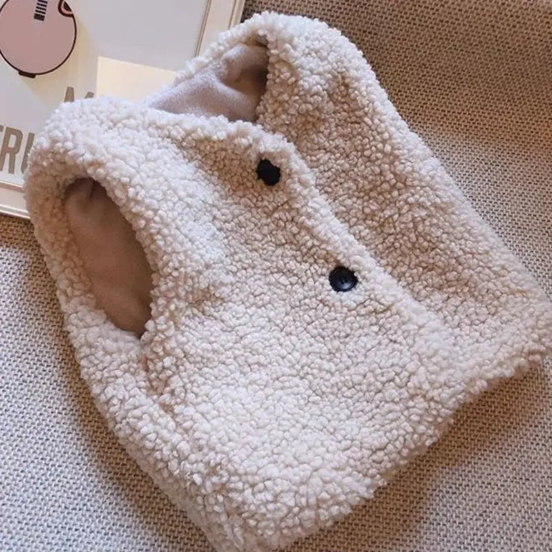 Autumn Winter Baby Lamb Wool Velvet Waistcoat For Girls And Boys Plush Vest Single Breasted V Neck Warm Coat