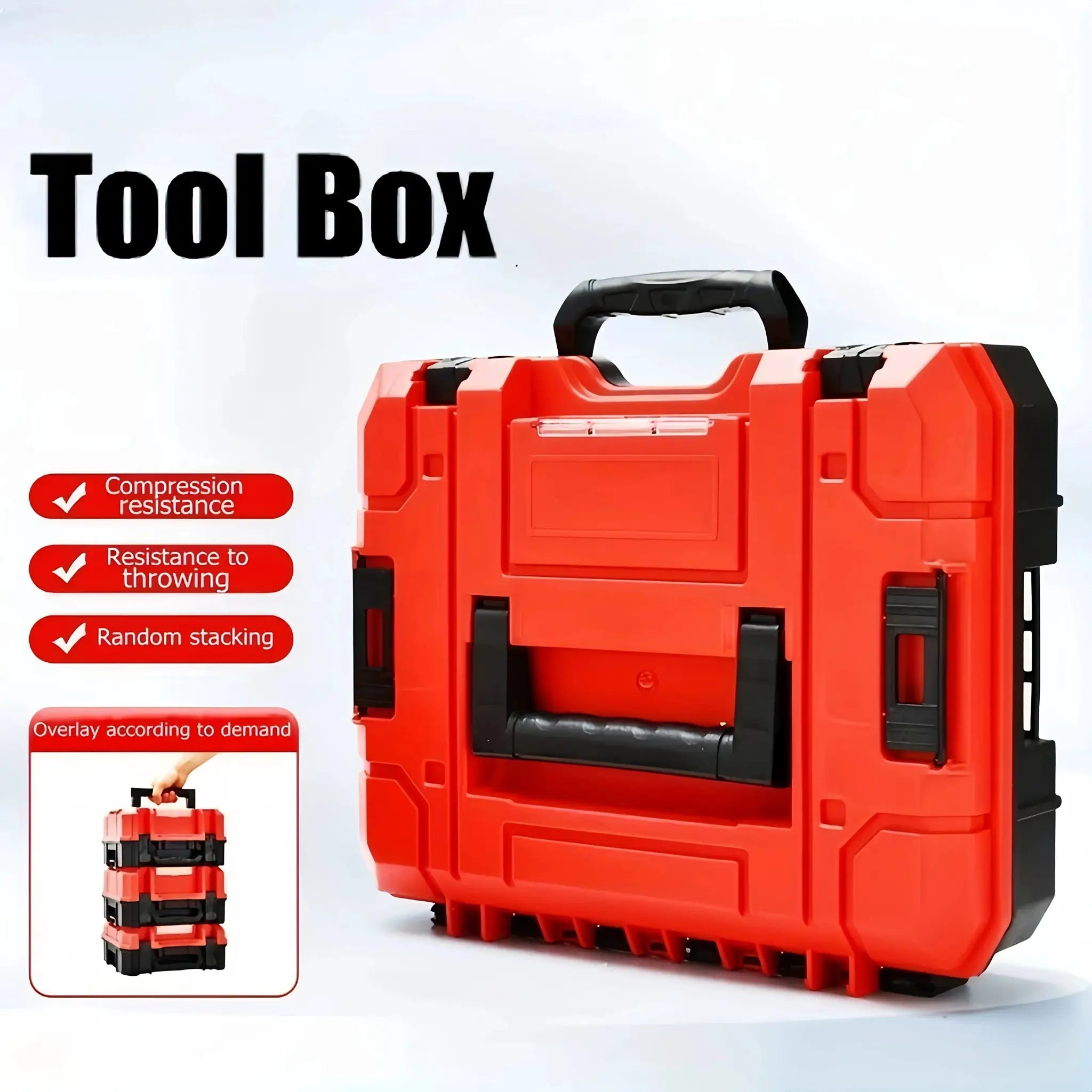 Simples Market red multi-function tool box with durable compartments and stacking design