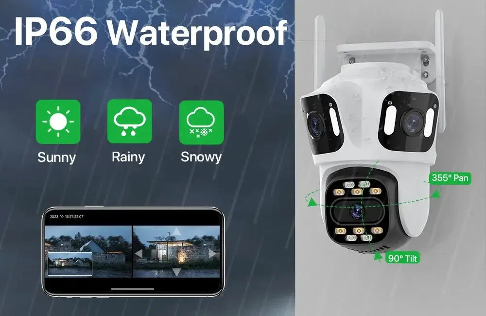 WONSDAR triple-lens IP camera with WiFi and PTZ, IP66 waterproof outdoor security cam by Simples Market