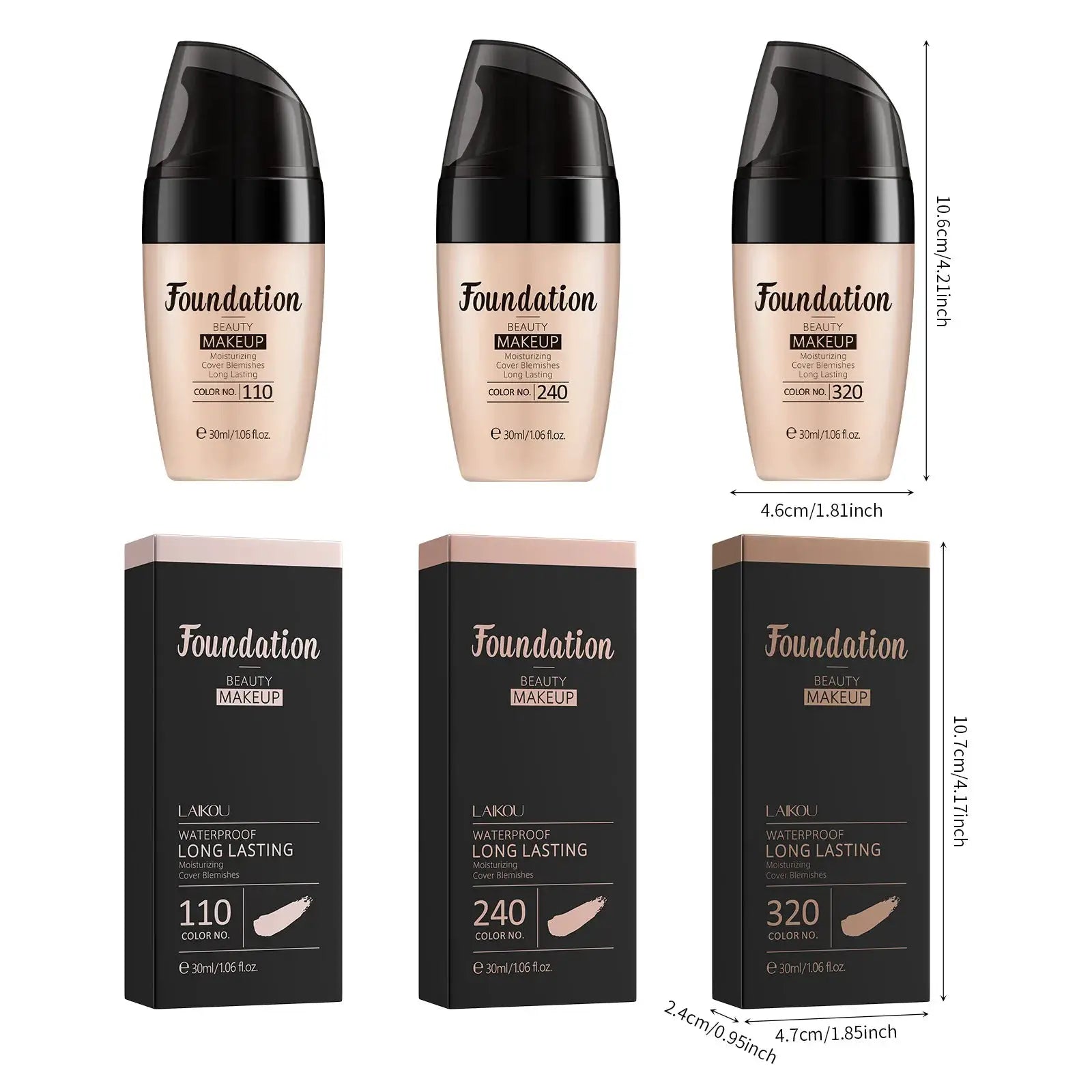 Laikou Liquid Foundation Multiple Shades Hydrating Natural Finish Creamy Full Coverage Makeup Base Longwear 30ml