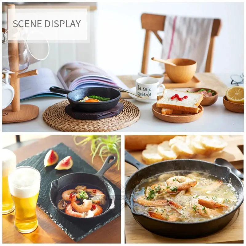 Cast Iron Frying Pan Set 14cm 16cm 20cm Nonstick Skillet Induction Compatible Breakfast Omelette Pancake Pan