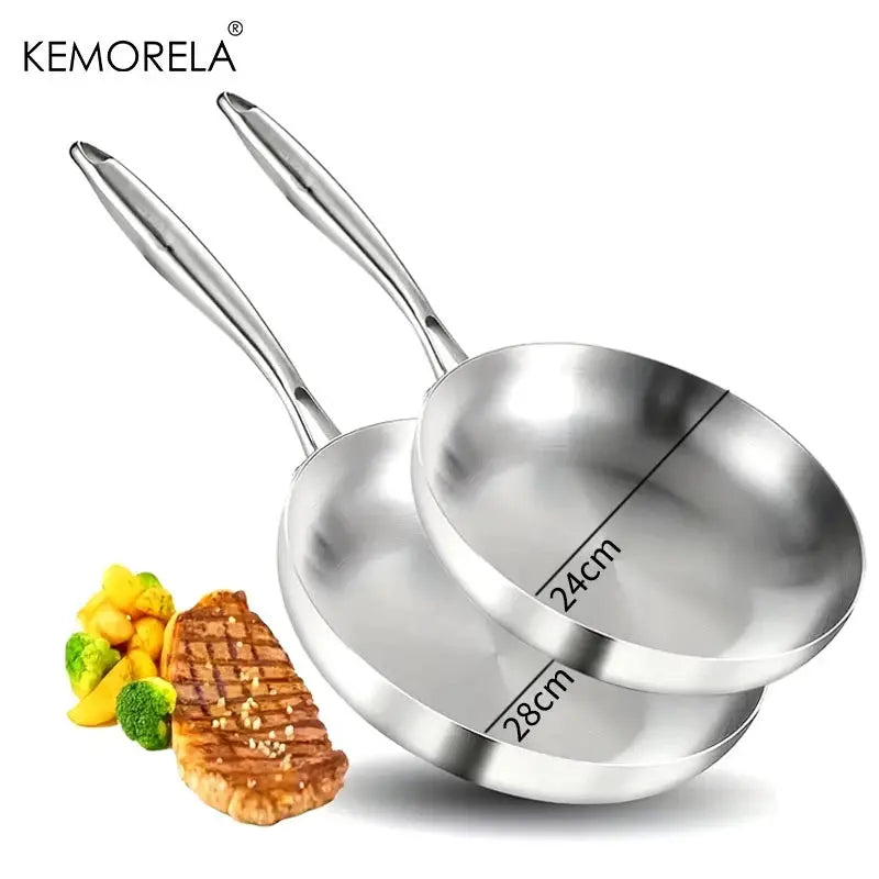 Two To Three Piece Frying Pan Set 22 24 26 28 Cm 304 Stainless Steel Five Ply Wok Pan With Food Grade Nonstick