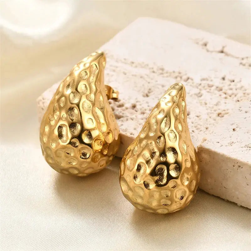 Vintage Chunky Dome Drop Earrings For Women Gold Plated Stainless Steel Teardrop Statement Wedding Jewelry Gifts