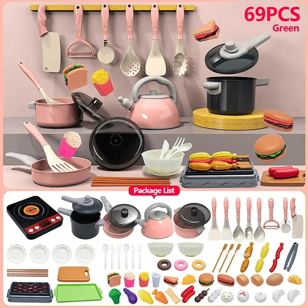 Kids Kitchen Toys Set 59 69 92 Pieces With Play Pots Pretend Food Cooking Toy For Toddlers And Kids Gift