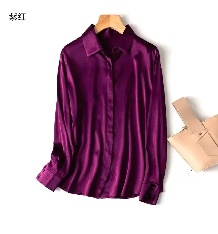 Tajiyane Women's Mulberry Silk Blend Long Sleeve Office Blouse