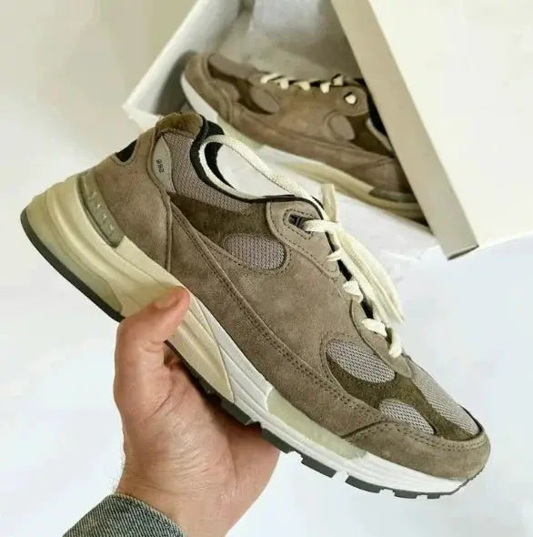 Pair of Simples Market brown suede mesh running sneakers with anti-slip sole