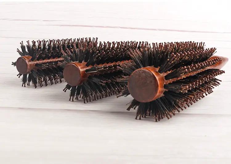Round rolling hair brush with wood handle; boar-bristle, Simples Market 3-pack