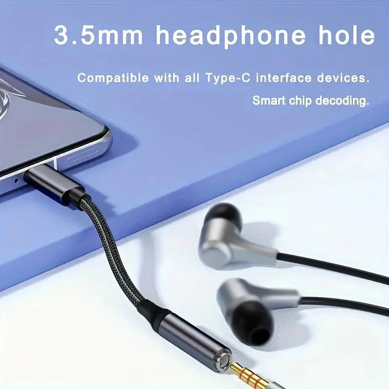 Simples Market USB-C to 3.5mm headphone adapter with braided cable and silver metal housing