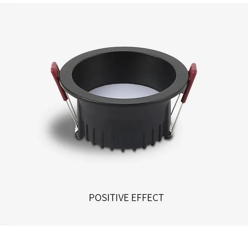 Round black anti-glare LED recessed downlight with red spring clips (7 cm hole)
