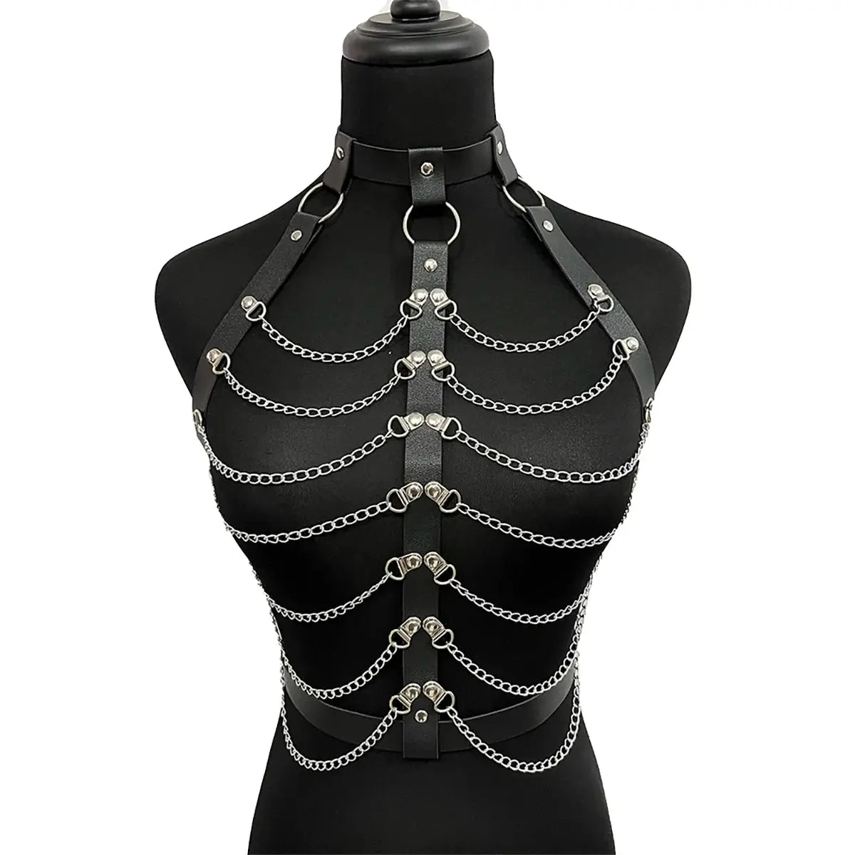 VelvetKink Chest Harness Synthetic Leather Lingerie Bodysuit With Suspender Garter Belt For Mature Fetish Play