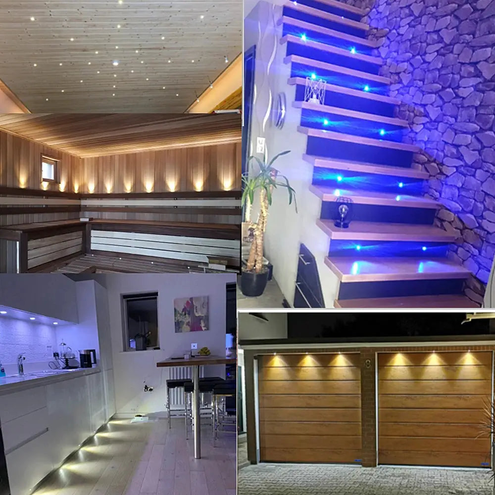 1W mini LED downlight by Simples Market; 12V dimmable recessed spotlight shown in stairs, cabinets and kitchen lighting