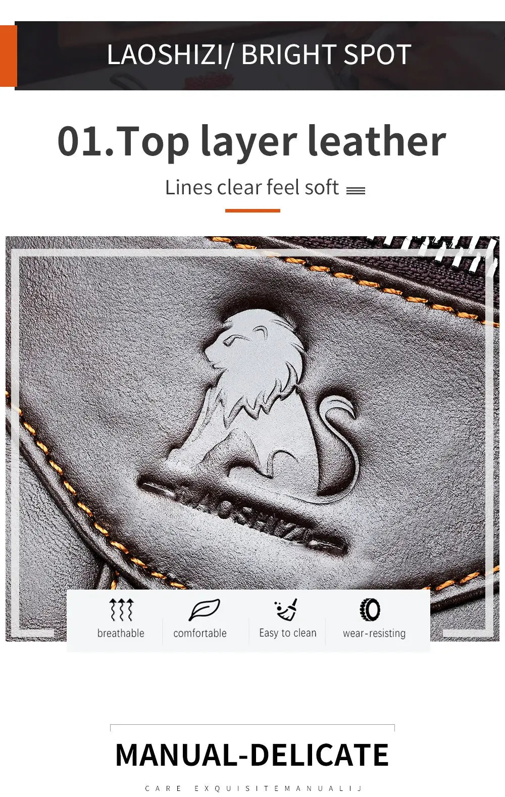 Men's crossbody bag in top-layer cowhide leather, dark grey with orange stitching