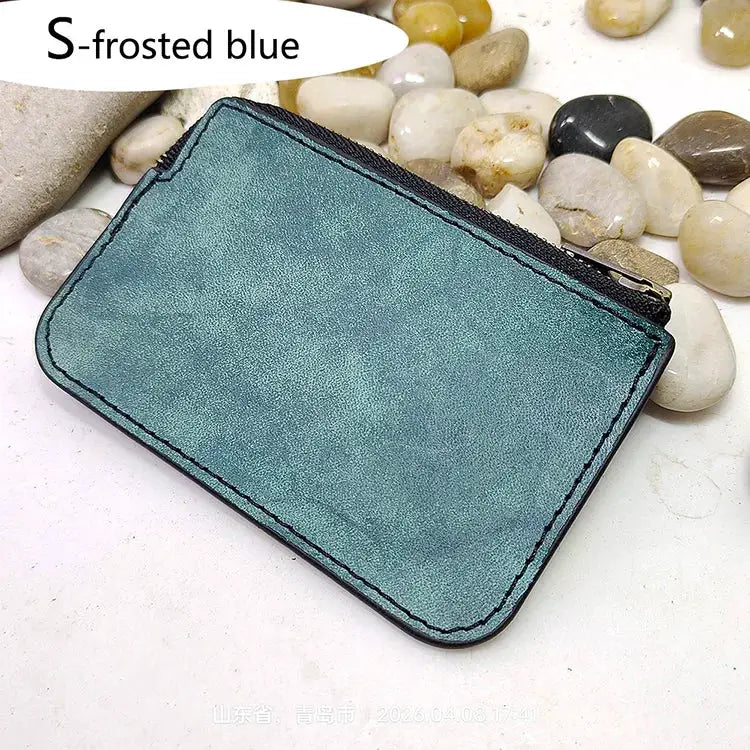 Mini zipper wallet card holder in s-frosted blue leather by Simples Market