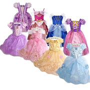 Kids Princess Costume Party Dress With Floral Pattern And Appliques Inspired By Rapunzel And Belle