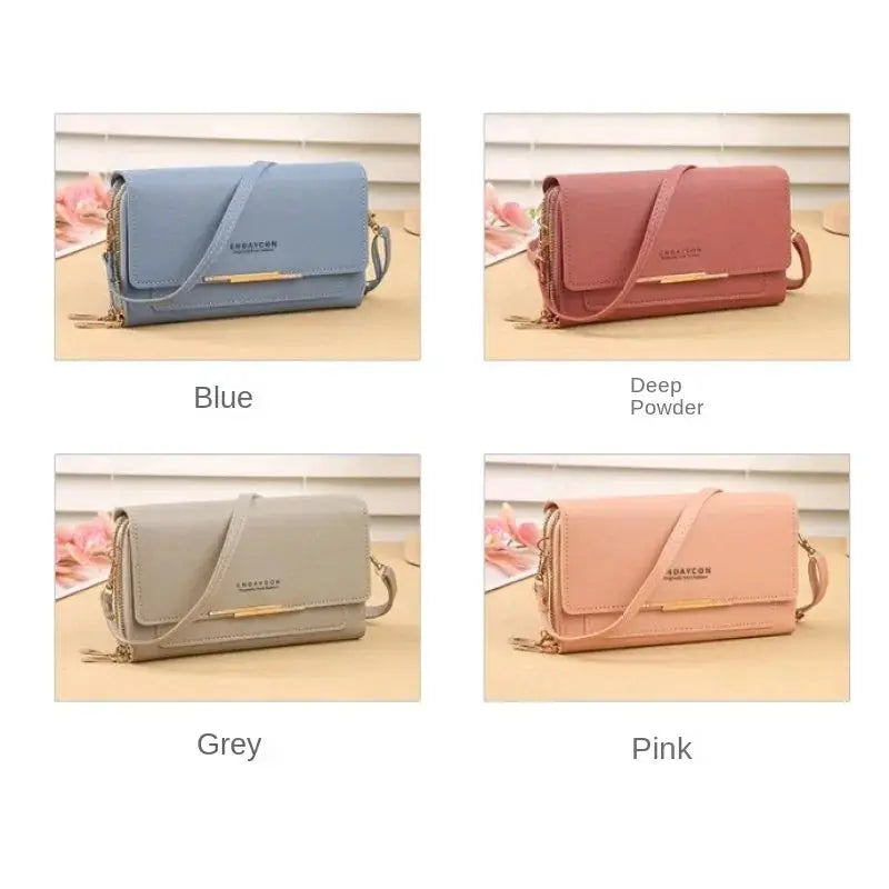 Simples Market women's mid-size wallet bag set of 4 colors: blue, Deep Powder, Grey, Pink with convertible shoulder strap and coin pocket