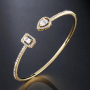 Luxury Geometry Gold Color Cuff Bangles For Women With Cubic Zirconia Accents Bracelet Jewelry