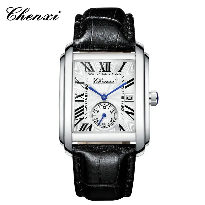 Chenxi 8216 Mens Watch With Alloy Case Leather Strap Waterproof Military Calendar Quartz Movement