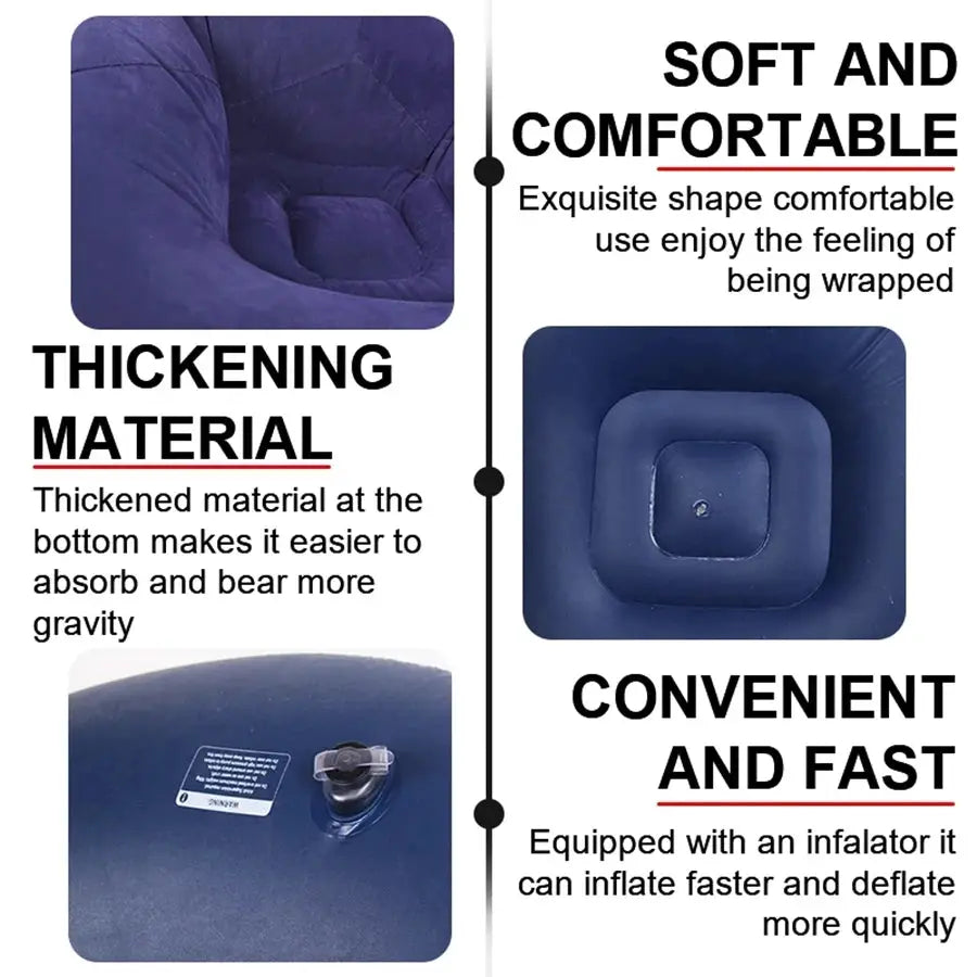 Simples Market large blue inflatable sofa lounger with thickened PVC material and built-in air valve