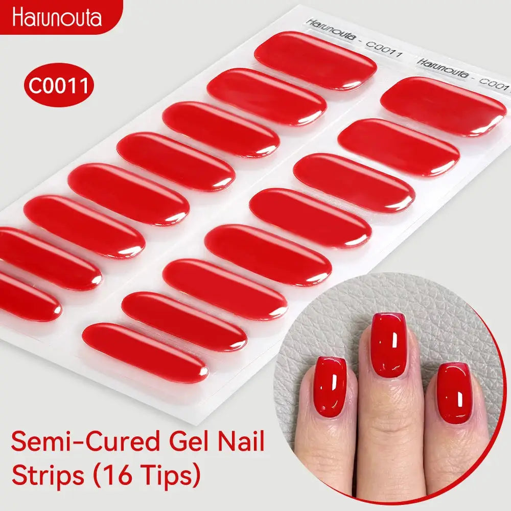Semi-Cured Gel Nail Strips Harunouta, red, 16 tips