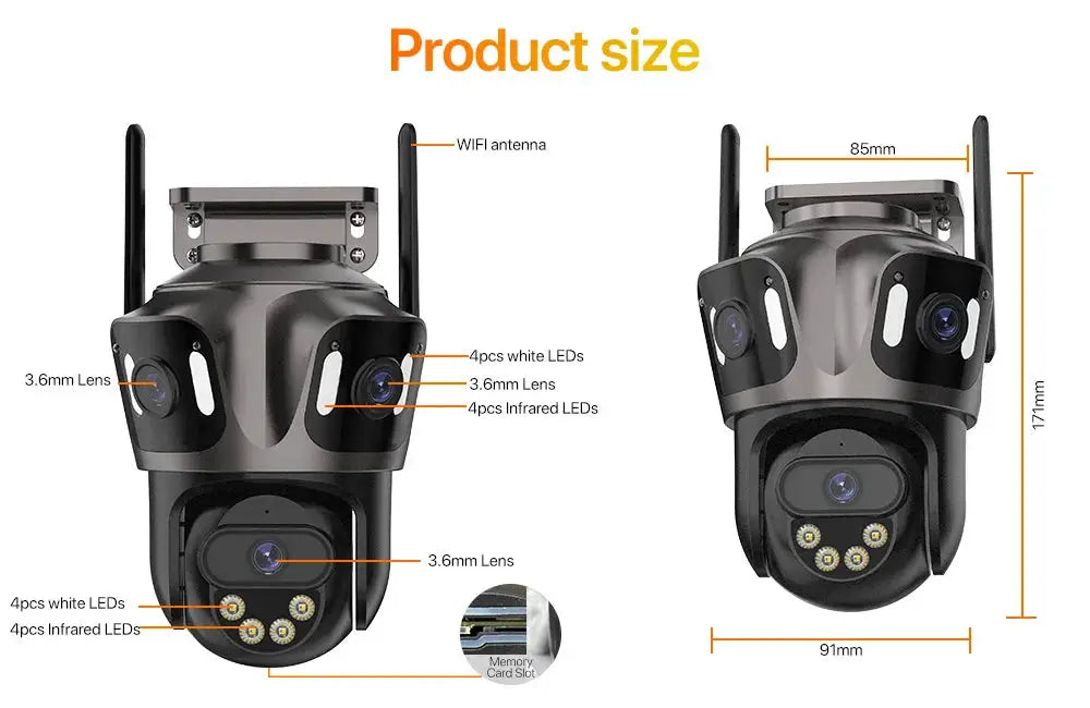 ICsee outdoor 4K dual-lens PTZ WiFi IP camera by Simples Market, AI human detection, IP66 waterproof