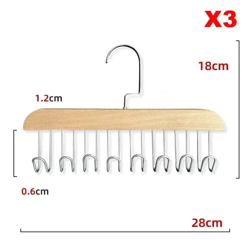Simples Market 3-piece bra hanger organizer; wooden bar with 12 metal hooks for wardrobe storage