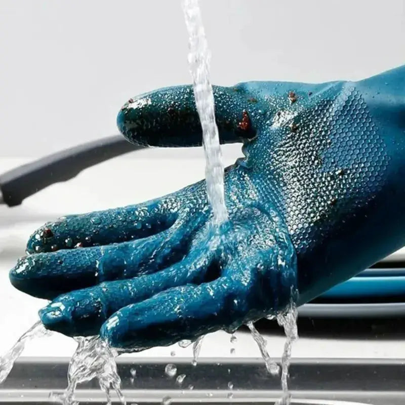 Blue waterproof cleaning gloves, fleece-lined, 2/4 pairs.