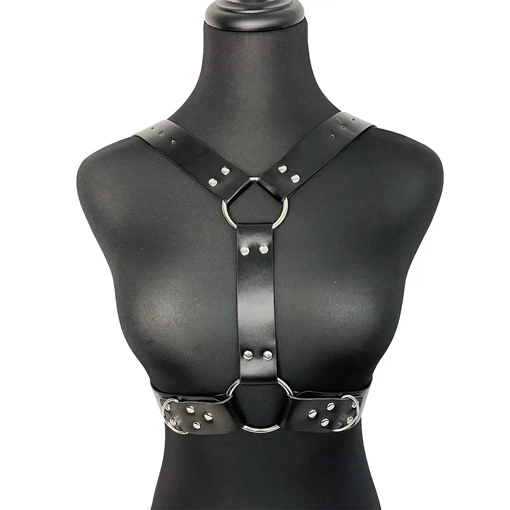 VelvetKink Chest Harness Synthetic Leather Lingerie Bodysuit With Suspender Garter Belt For Mature Fetish Play