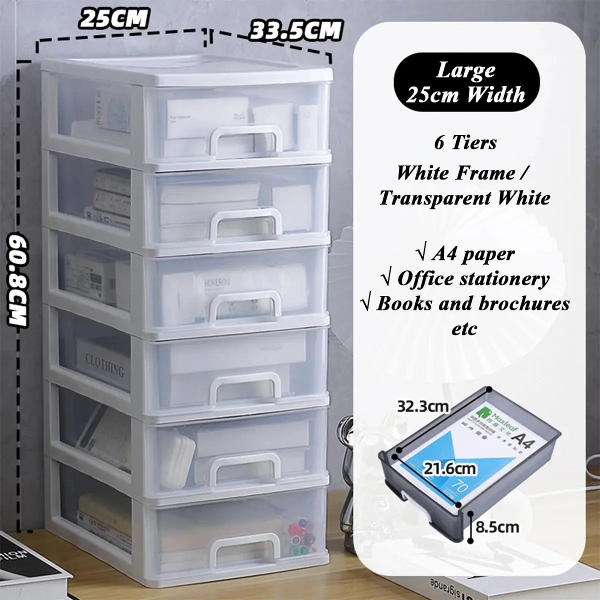 Clear Desktop Storage Box With Drawer Heightened Table Organizer Plastic Office Cabinet For Stationery Cosmetics