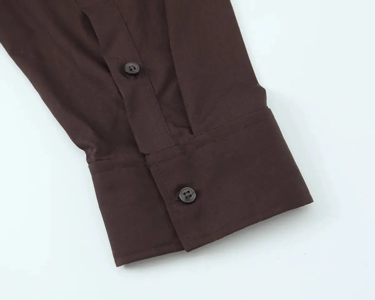 NLZGMSJ women's brown long-sleeve shirt with buttoned cuffs, Simples Market
