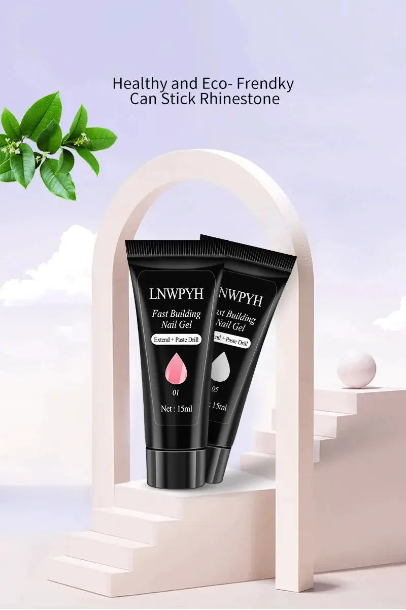 Nail gel kit LNWPYH with two 15ml black tubes and pink/white gel drops