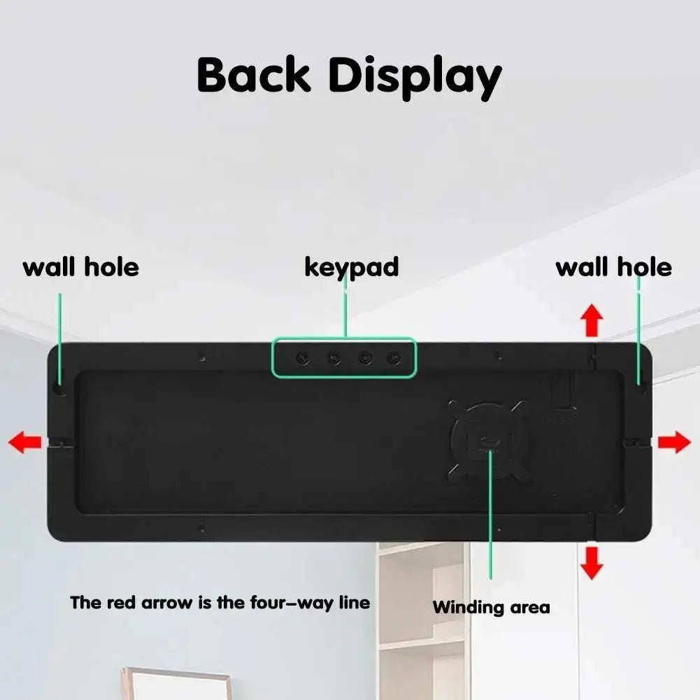 Simples Market large black digital wall clock back view with keypad panel, wall-mount holes and winding area