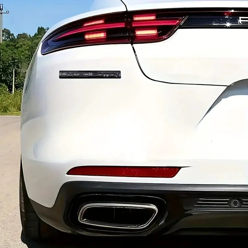 2pcs limited edition 3D metal car emblems for rear trunk and side fender; silver finish.